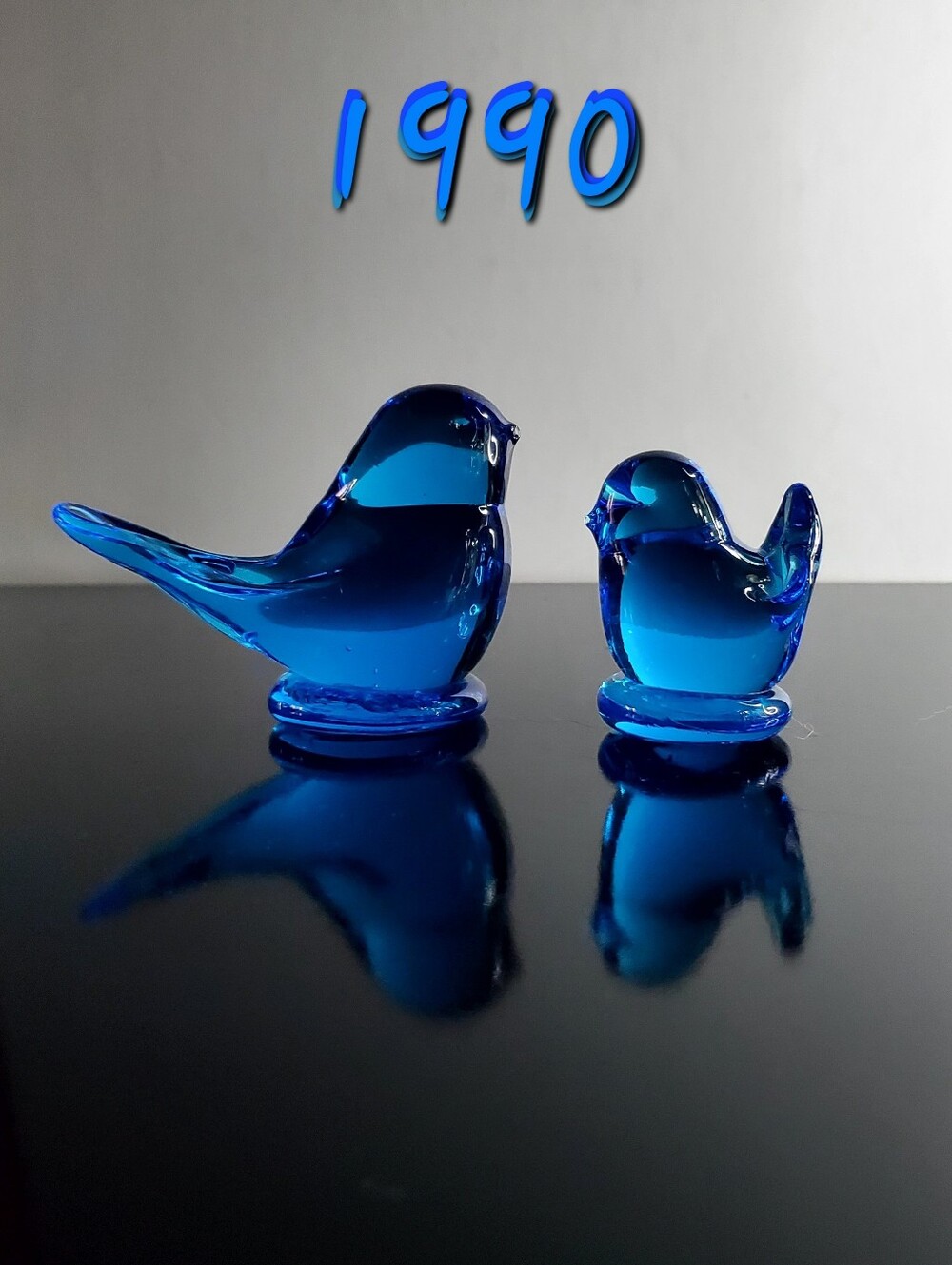 1990 Bluebirds Of Happiness Glass Art Sculptures by Leo Ward